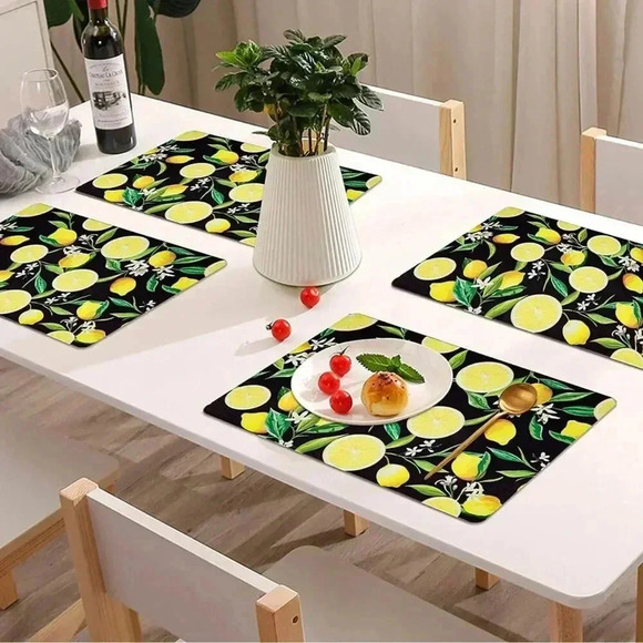 Lemon Placemats Set of 4 Farmhouse‎ Mats Faux Leather Wipeable Waterproof - Picture 2 of 3